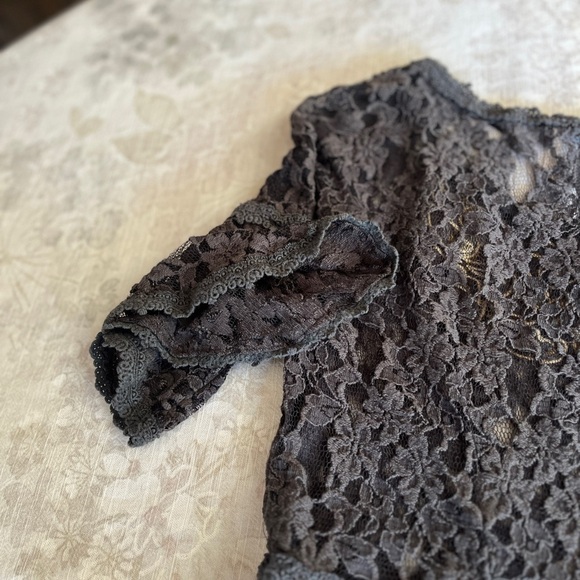 Free People Blue Gray Lace and Gold Ruffled Peplum Blouse - Picture 13 of 15